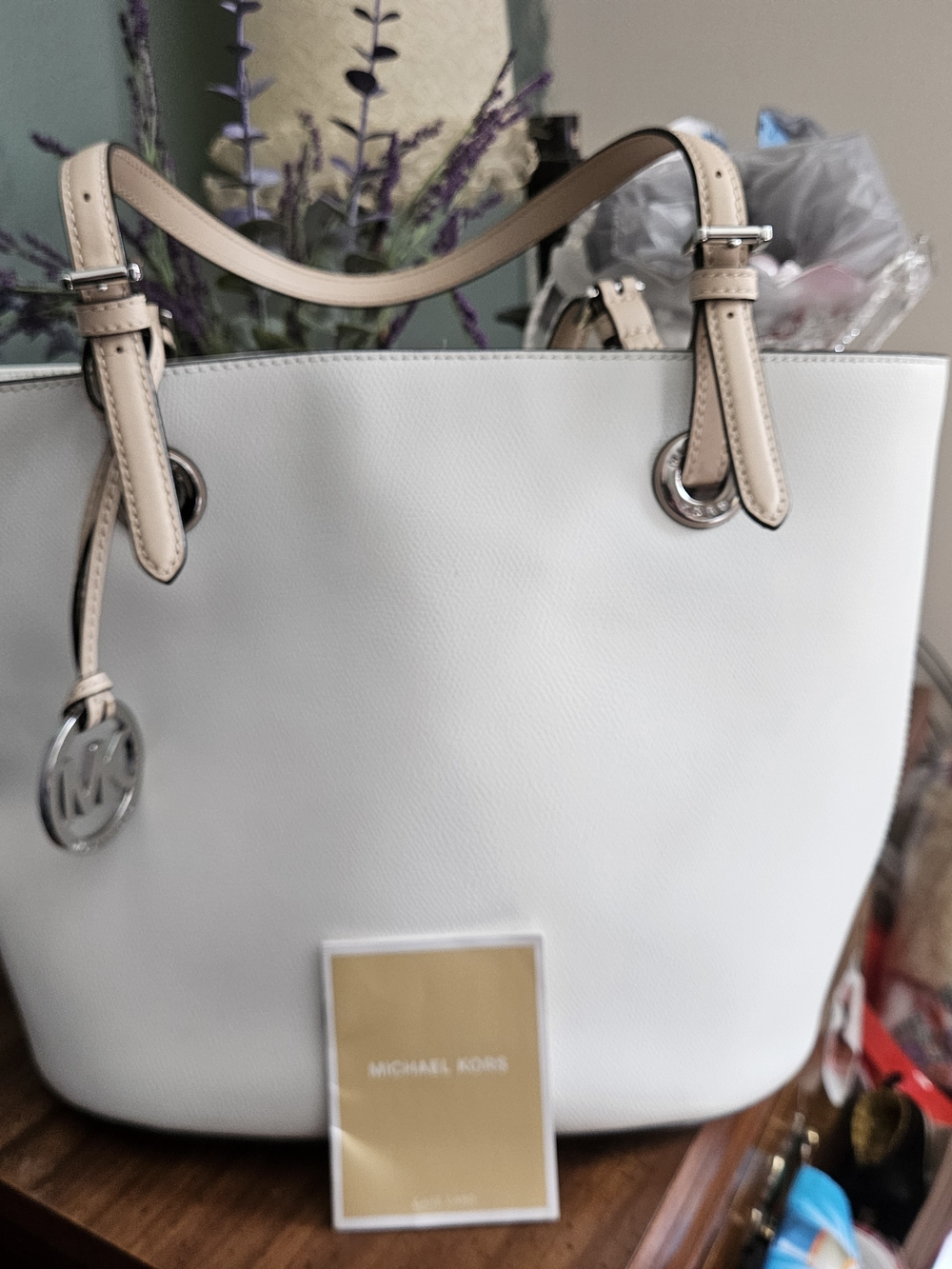 Michael Kors White Tote with Beige Handles